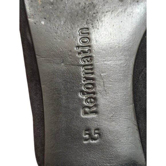 Reformation Black Suede Bow Loafers Women’s Size 5.5 Square Toe Slip-On - Picture 9 of 11